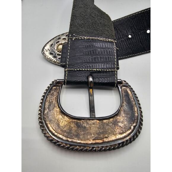 Vintage Italy Womens Sz 38 Brown Leather Belt w/ Large Silver Buckle western 70s main image 5